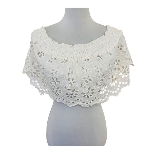 Free People One Perla White Embroidered Eyelet Off The Shoulder Crop Top Large - Picture 1 of 13